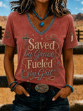 Women's Vintage Western Faith-Print Top