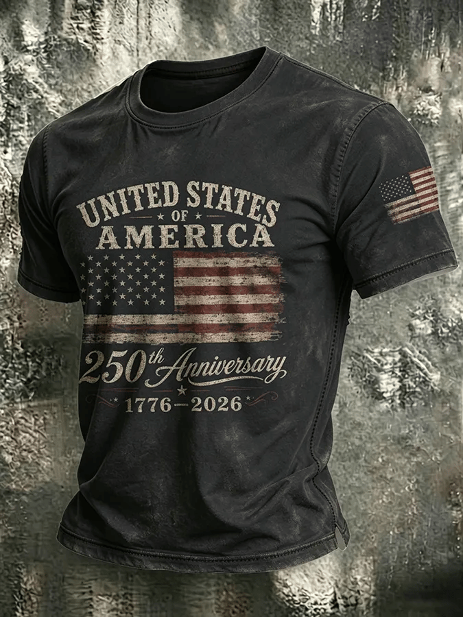 Men's USA 1776-2026 Freedom Printed Casual T-shirt
