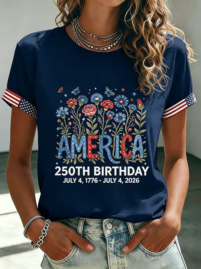 🔥Buy 2 Get 15% Off🔥Women's 250 Years Of Freedom Flower Art Print T-shirt