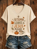 Women Fall Faith Funny Print T-Shirt