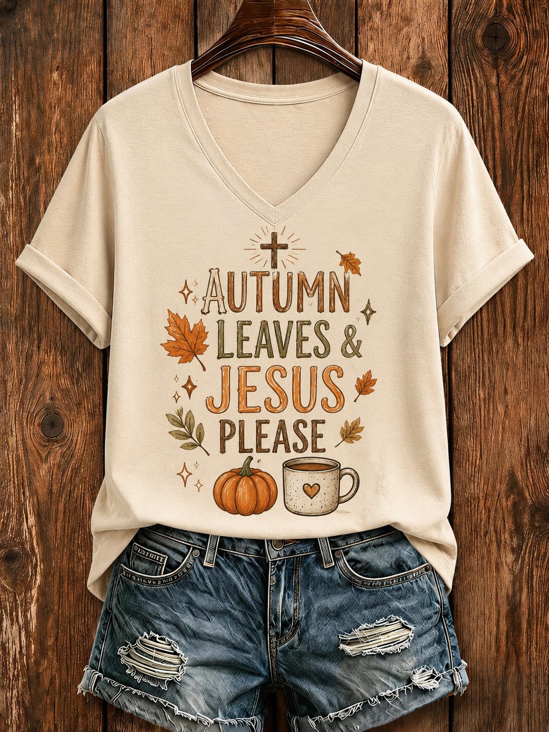 Women Fall Faith Funny Print T-Shirt