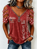 Women's America Flag Print Casual Top