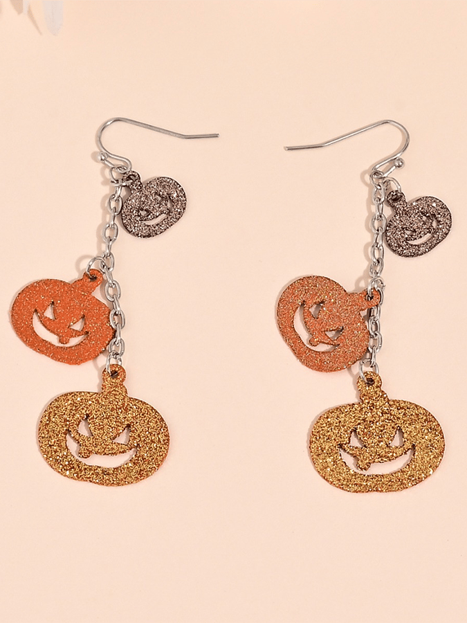 Halloween Cartoon Funny Glitter Pumpkin Chain Splicing Tassel Earrings