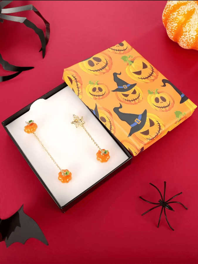 Halloween Pumpkin Ghost Maple Leaf Asymmetric Earrings