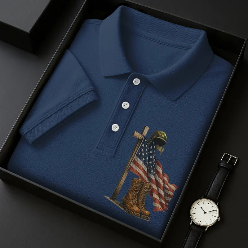 Veteran's Flag Print Casual POLO Shirt
