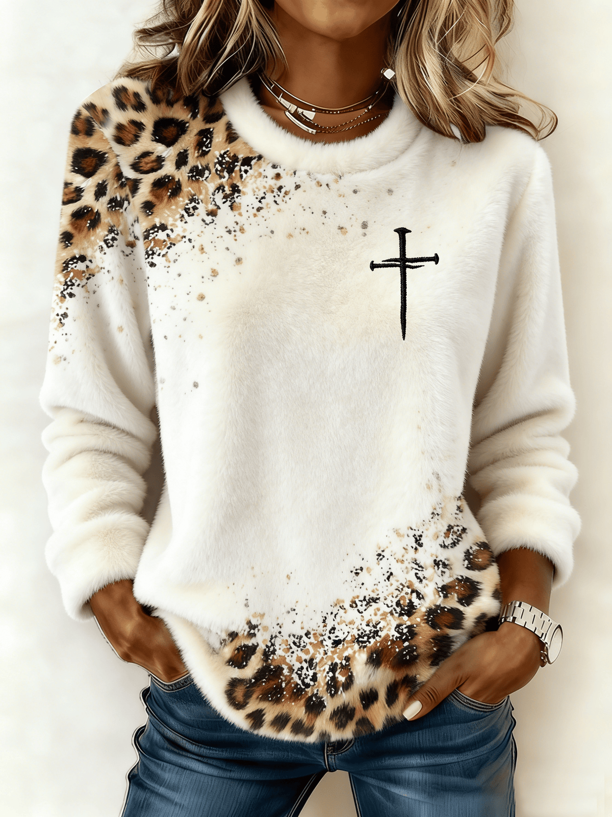 Women's Leopard Print Faith Print Casual Flannel Top