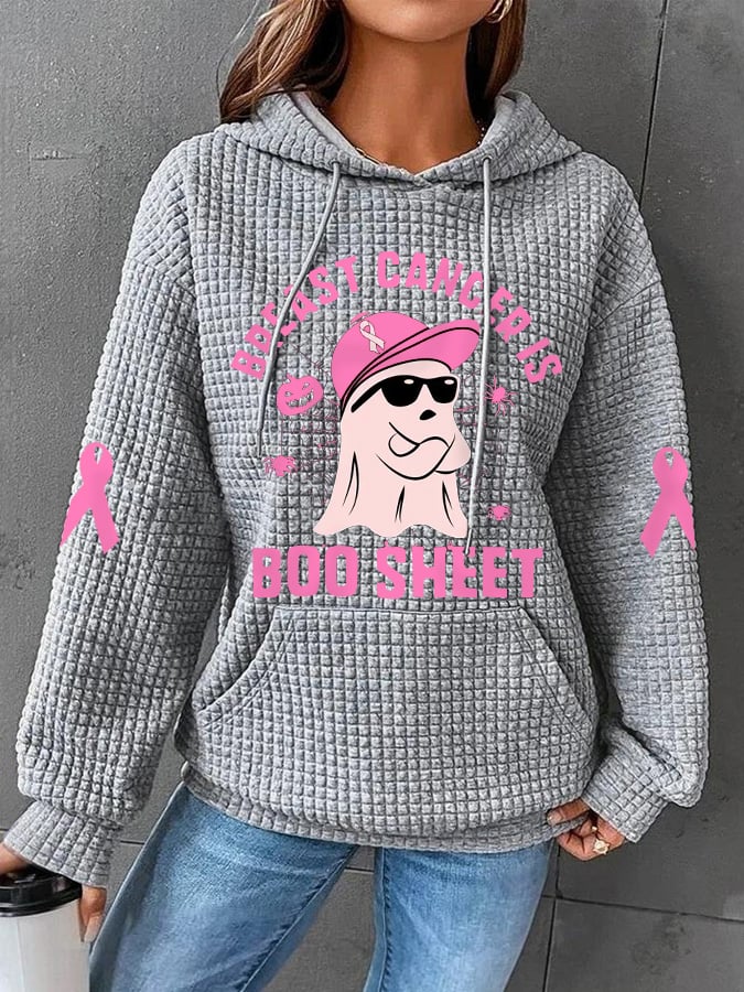 Women's Breast Cancer Is Boo Sheet Halloween Ghost Breast Cancer Awareness Warrior Waffle Hoodie