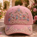 Pink Faith Floral Print Baseball Cap