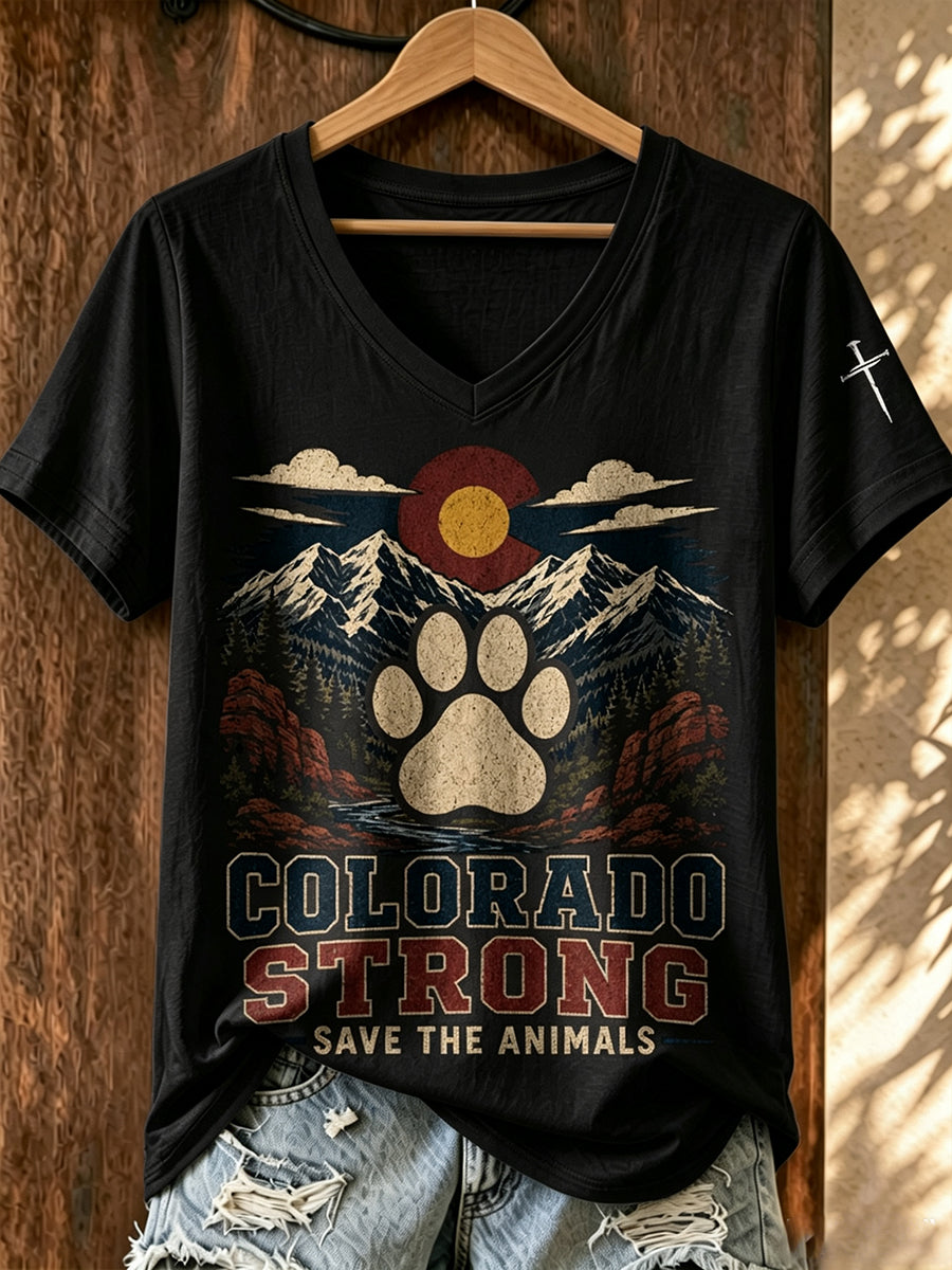Women'S Colorado Strong Printed V-Neck T-Shirt