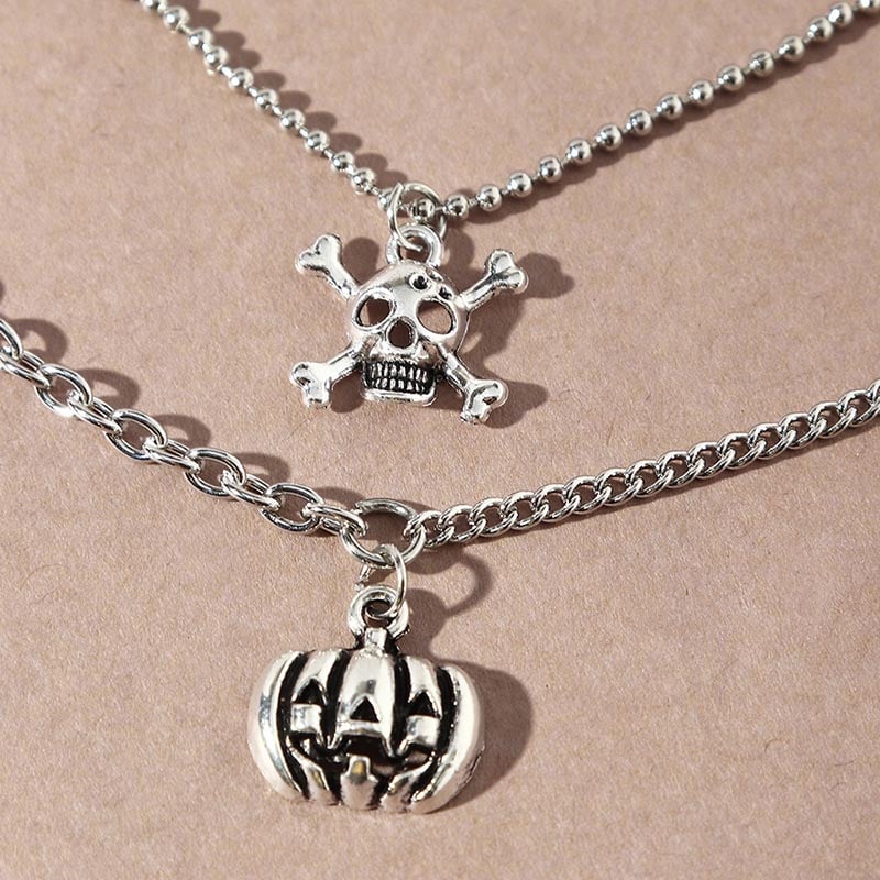 Fashionable And Personalized Creative Stacked Skull Pumpkin Pendant Design Necklace