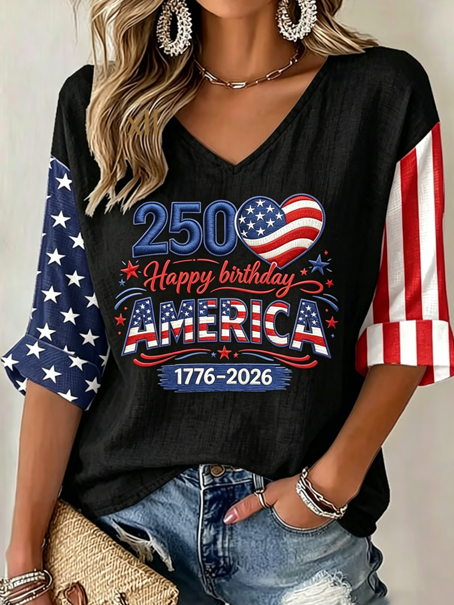 Women's casual 250th anniversary printed art T-shirt