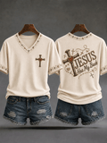 Women's  Retro  Jesus Has My Back Christian Cross Print T-shirt