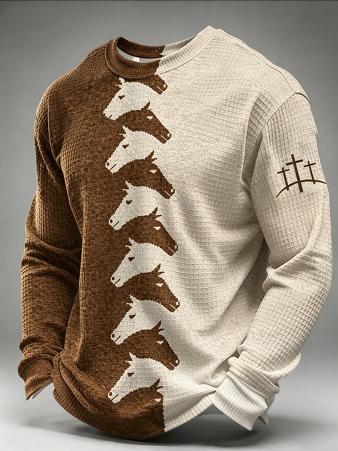 Men's Western Vintage Faith Cross Long-Sleeve Waffle-Knit T-Shirt