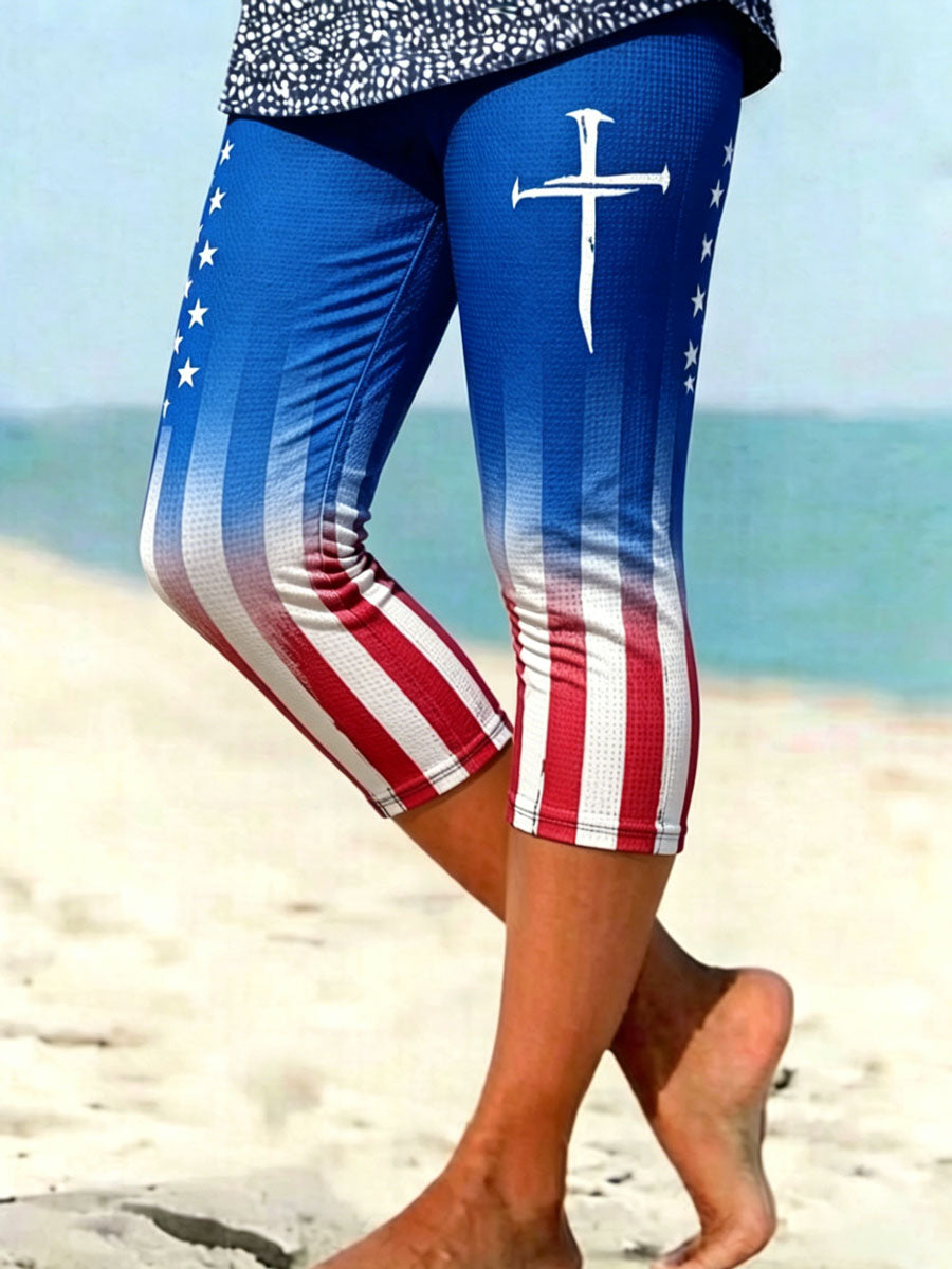 Women's Casual Flag and Cross Print Leggings