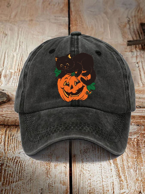 Halloween Black Cat Pumpkin Print Unisex Hat