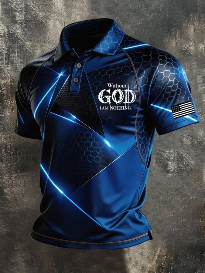 Men's Retro Faith “Without God I Am Nothing,” Print Casual Polo Shirt