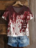 Women's I'm Fine Bloodstain Print V-Neck T-Shirt