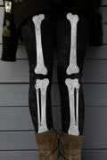 Women's Retro Halloween Skull Bones Rhinestone Art Print Leggings
