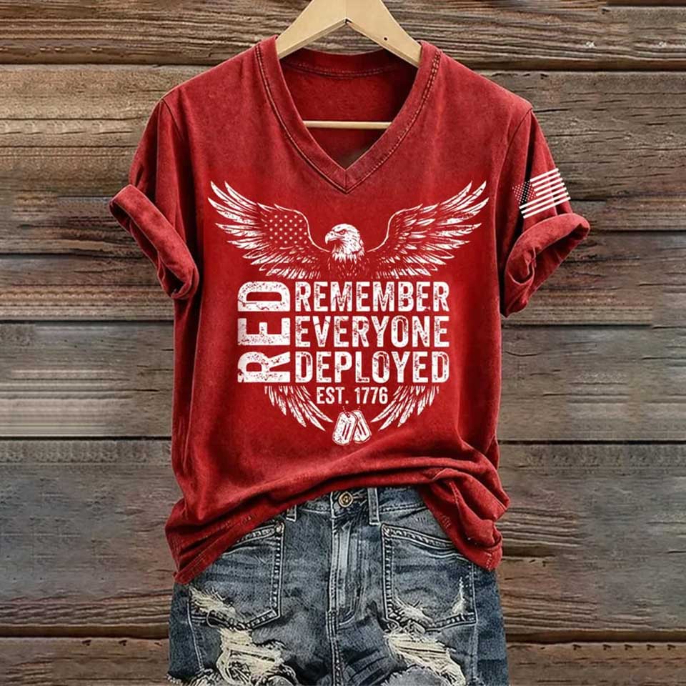 Retro Red Friday Remember All Those Deployed Overseas Until They're All Home Printed Casual T-Shirt