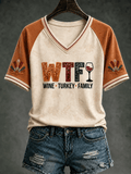 Women's Happy Thanksgiving Printed V-neck T-shirt