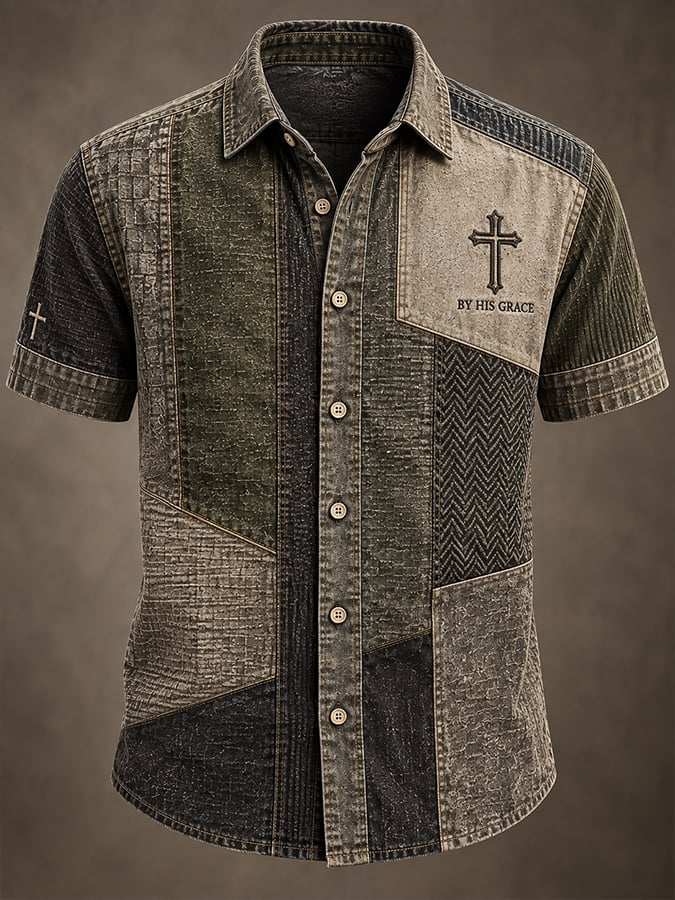 Men's Vintage Faith Faux-Linen Short-Sleeve Shirt