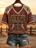 Women's Retro His Grace Still Finds Me Western Faith Printed Top