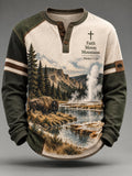 Men's "Faith" Print Waffle-Knit Henley Long-Sleeve T-Shirt