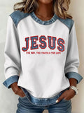 Women's casual color-blocked sweatshirt based on the three truths of Jesus
