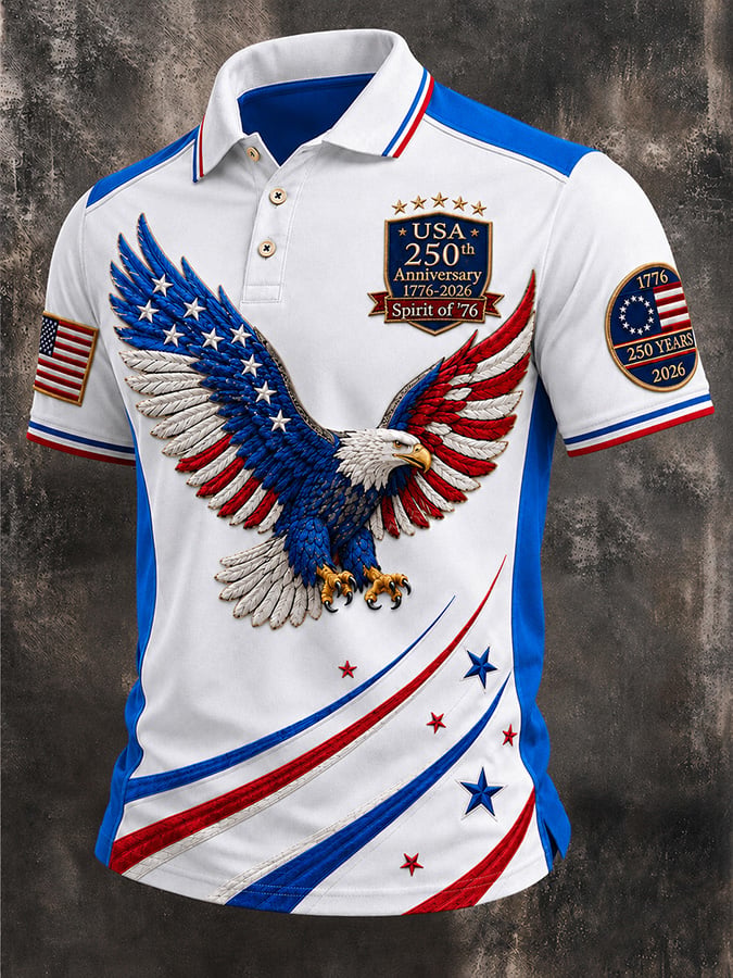 Men's Casual USA 250th Anniversary Print Polo Shirt