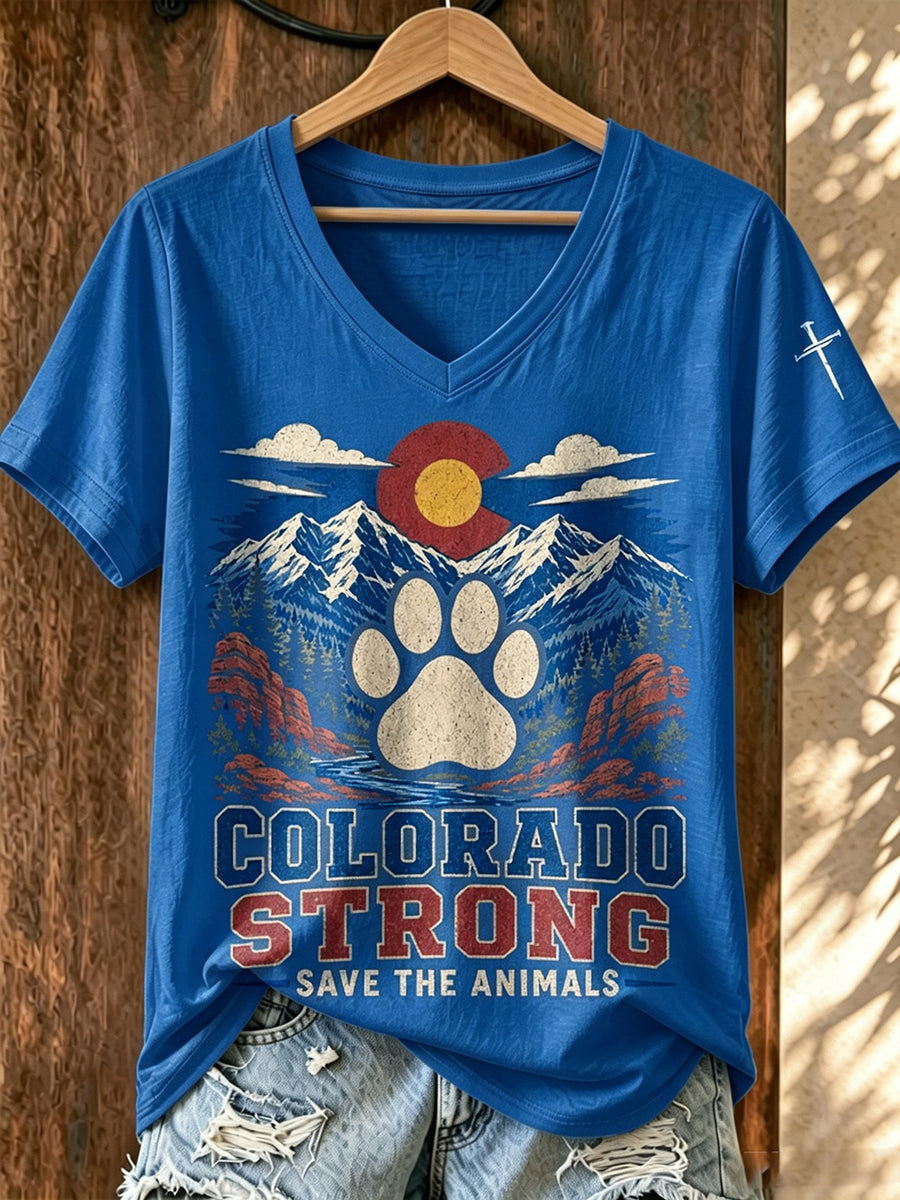 Women'S Colorado Strong Printed V-Neck T-Shirt