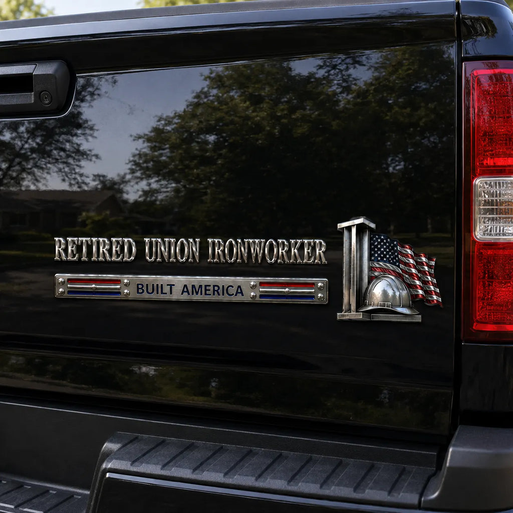 Retired Union Ironworker Built America Metal Car Emblem Badge