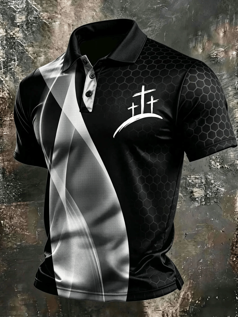 Men's Casual Polo Shirt with Faith Cross Print