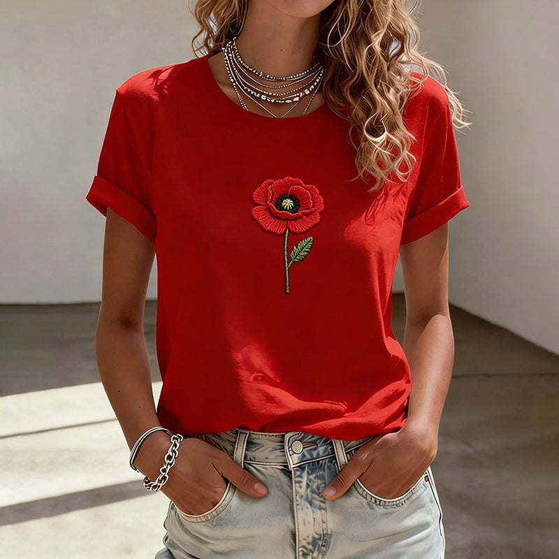 Women's Red Friday Floral Art Casual T-Shirt