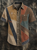 Men's Vintage Faith Faux-Linen Short-Sleeve Shirt(with pocket)