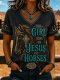 Women's Vintage Western Faith-Print Top