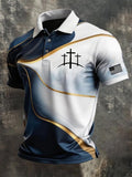 Men's Retro Faith Cross Print Casual Polo Shirt