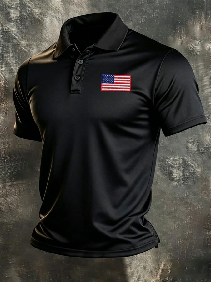 Men'S American Flag Print Casual Polo Shirt