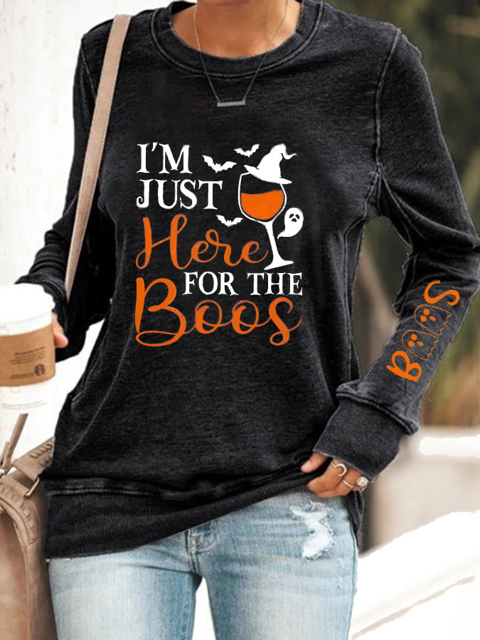 Women's Funny Halloween I’m Just Here for the Boos Printed Sweatshirt