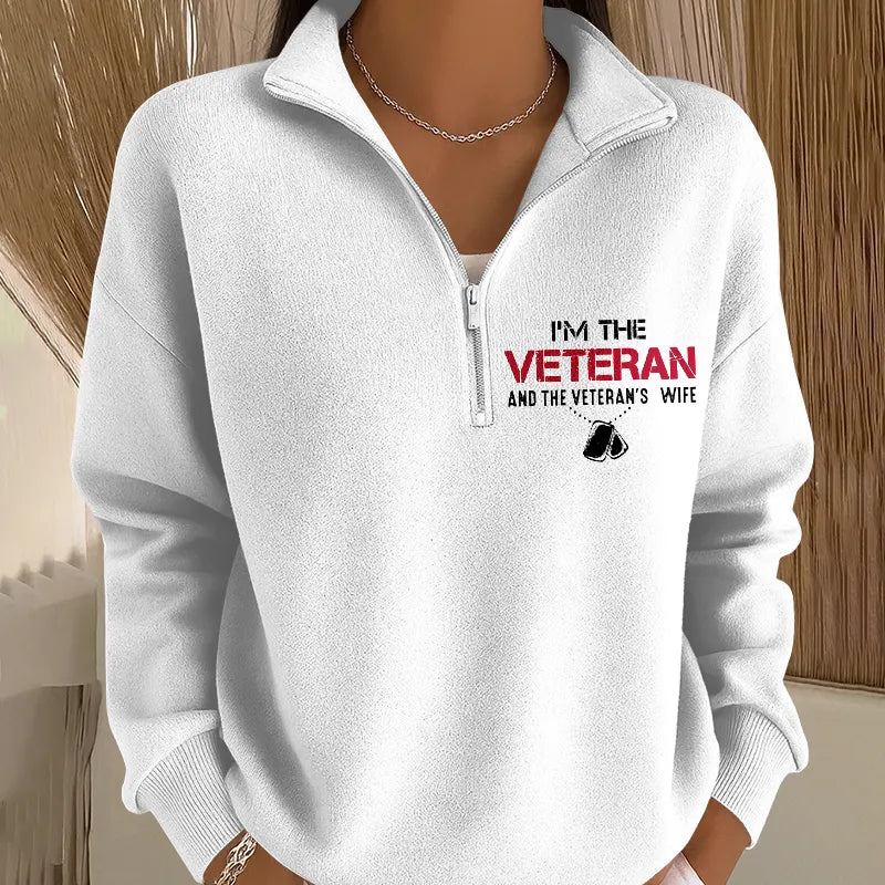 Women's I'm A Veteran And The Veteran's Wife Print Zip-Up Sweatshirt