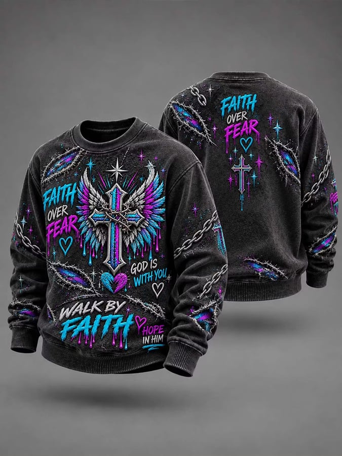 Men's Faith Overcomes Fear: Printed Casual Sweatshirt
