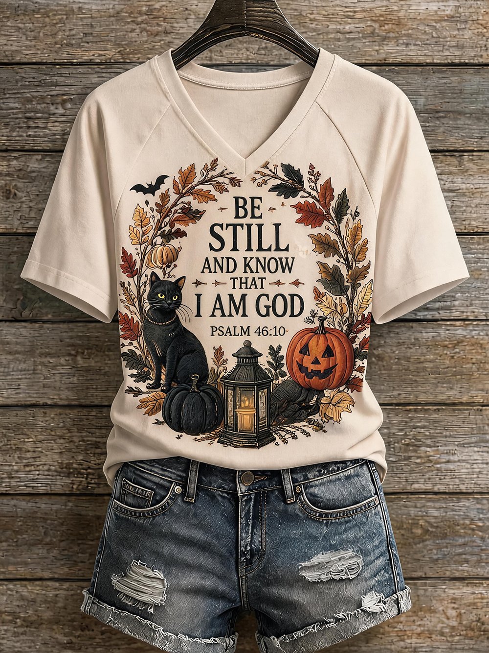 Women's Casual Halloween Print V-Neck T-Shirt