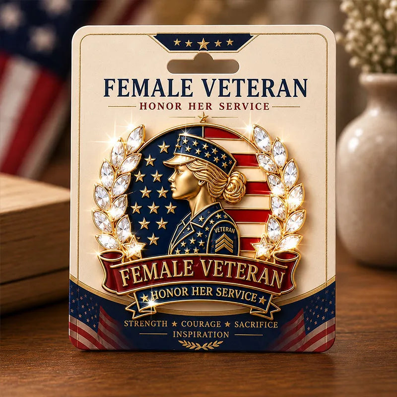 Female Veteran Honor Her Service Rhinestone Brooch Pin