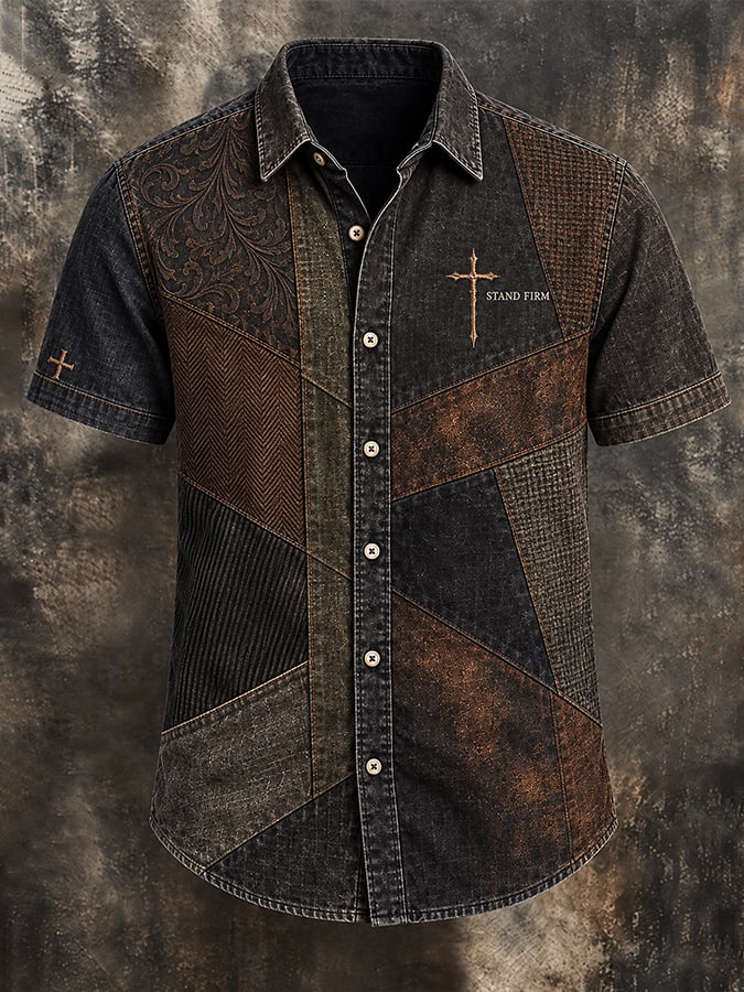 Men's Vintage Faith Faux-Linen Short-Sleeve Shirt