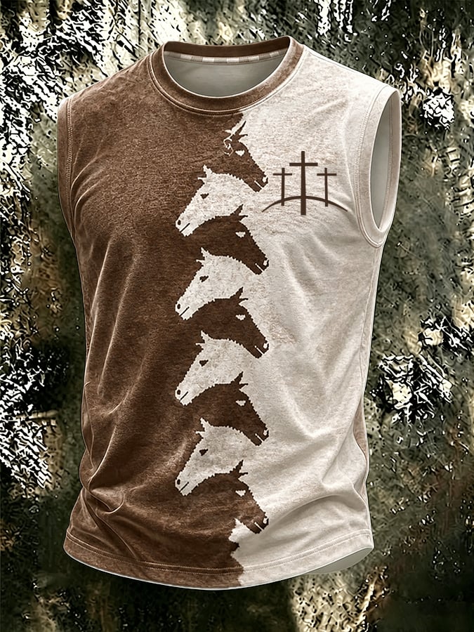 Men's Vintage Western Faith-Print Sleeveless Tee