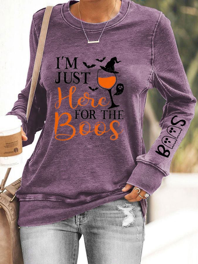 Women's Funny Halloween I’m Just Here for the Boos Printed Sweatshirt