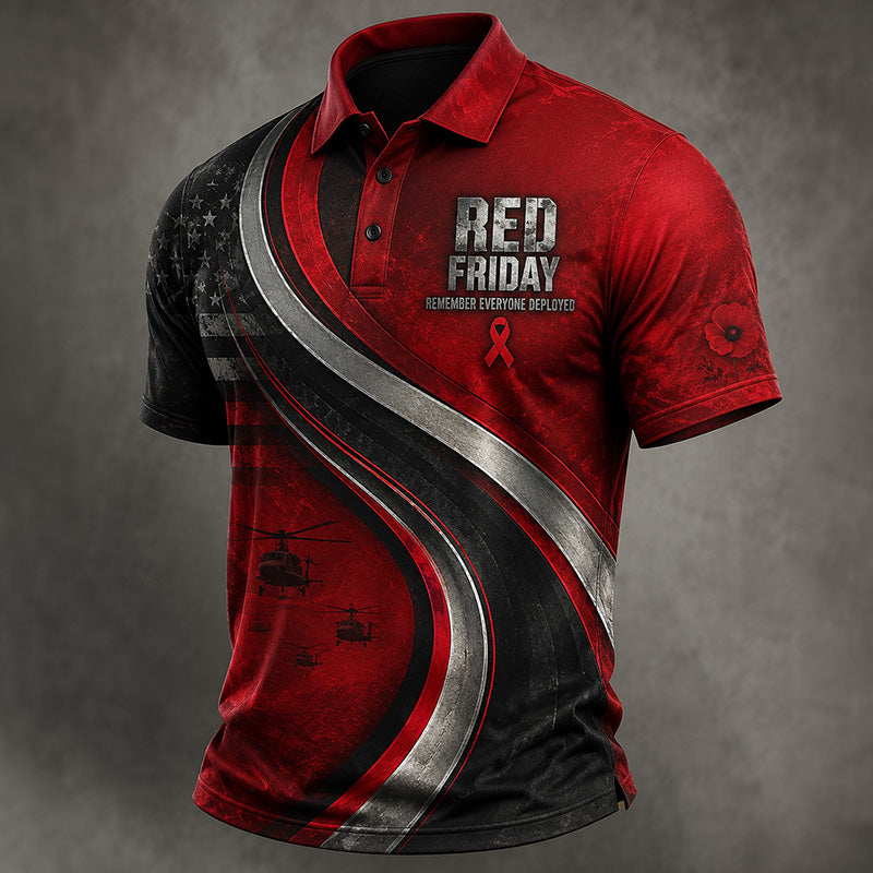 Men's Vintage Red Friday Print Polo Shirt