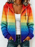 Women's Faith Print Casual Knitted Hooded Sweatshirt