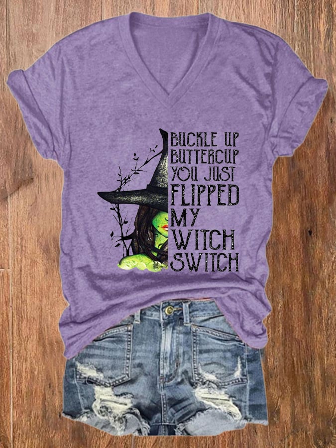 Women's Halloween Buckle Up Buttercup You Just Flipped My Witch Switch  Casual Tee
