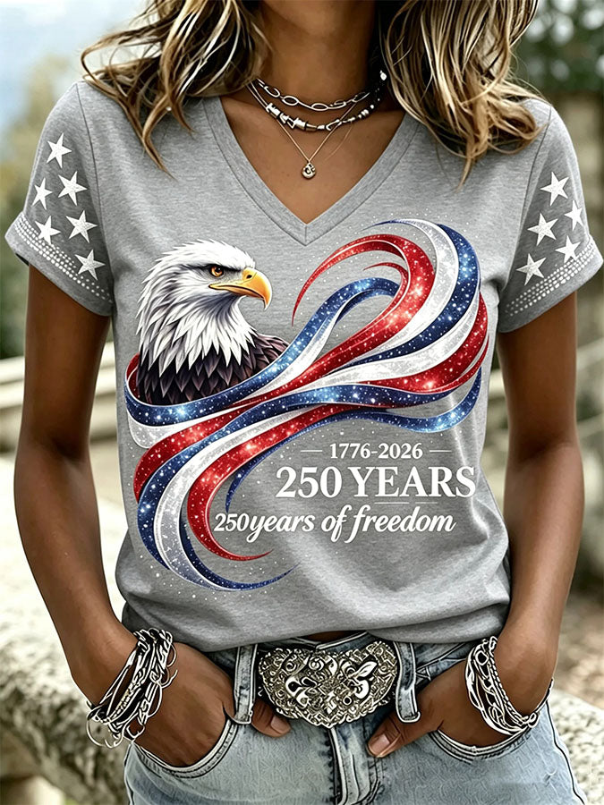 🔥Buy 2 Get 15% Off🔥Women'S Retro Independence Day Relief Printed Casual Short Sleeved T-Shirt