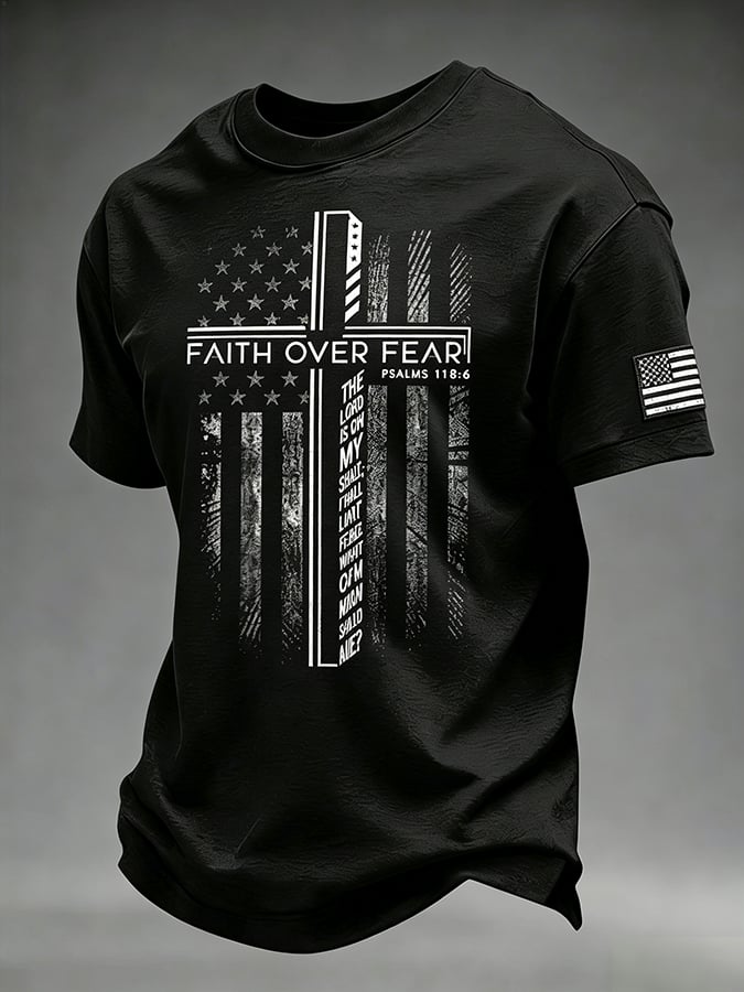 Men's Faith Over Fear Cross Printed T-shirt